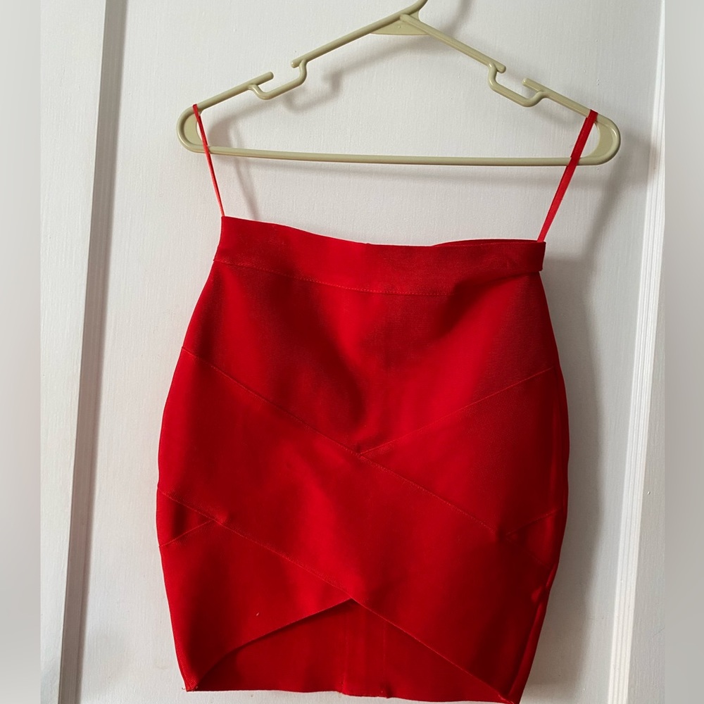 Tight red mini skirt